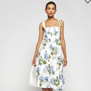 Reformation White and Blue Floral Midi Dress